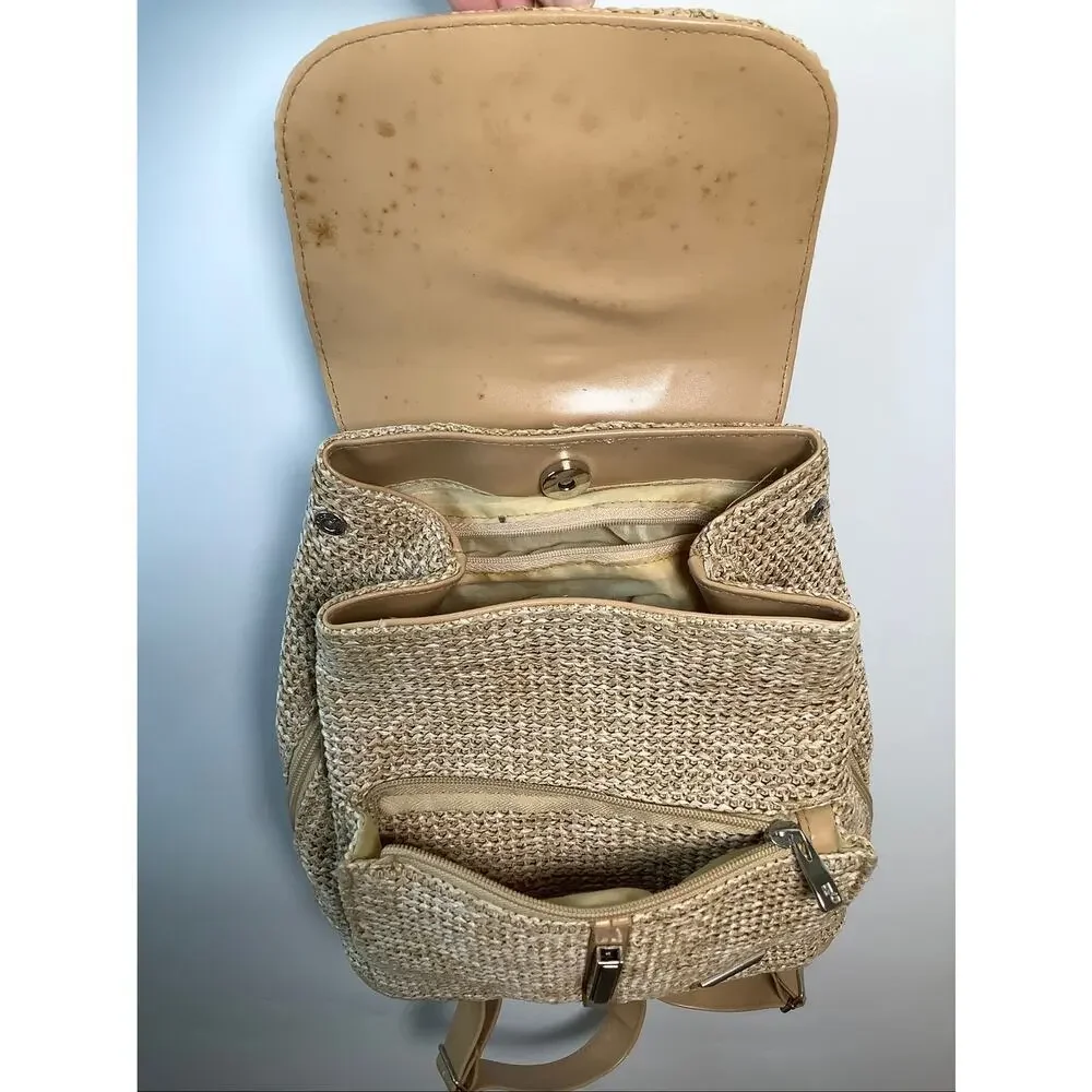 Marina Galanti Tan Woven Straw Raffia Backpack Purse Italian Travel P8-3